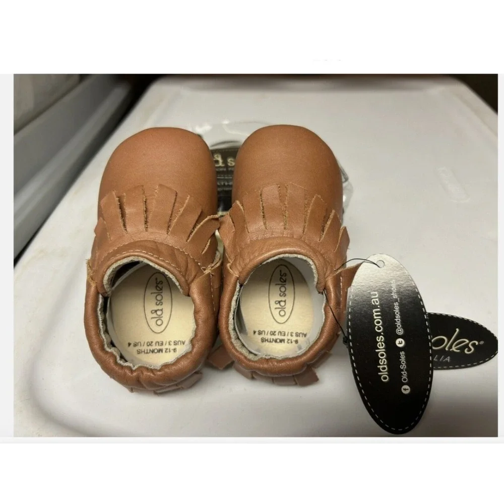 NIP Old Soles Leather Moccasins Fringe Bootie Tan Infant 9-12; Euro 20